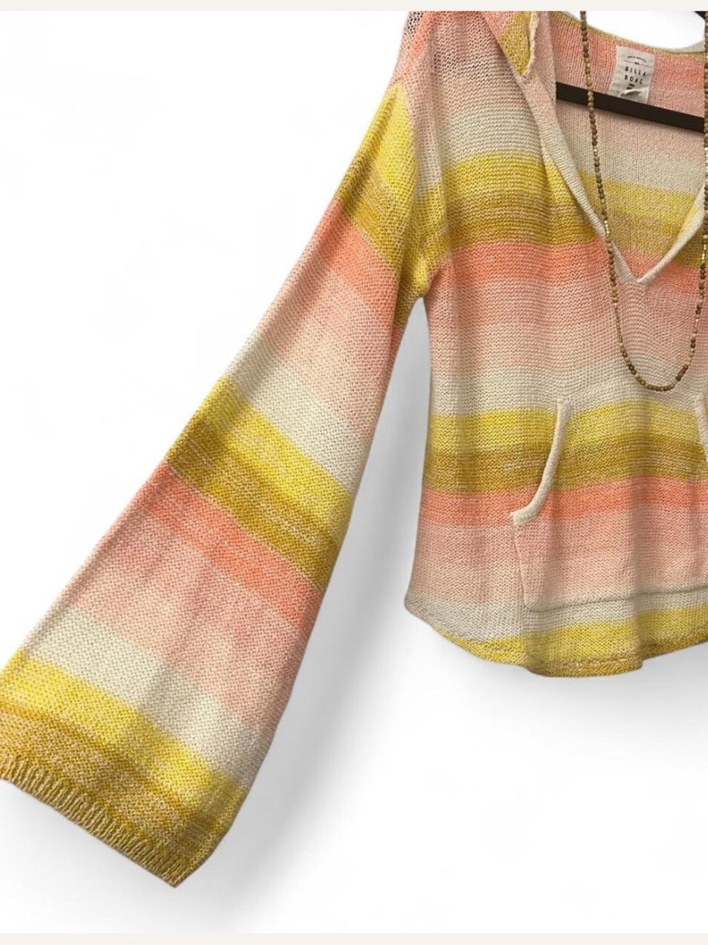 Y2K Billabong Pink & Butter Yellow Knit Sweater Bellsleeve Small - Picture 2 of 10
